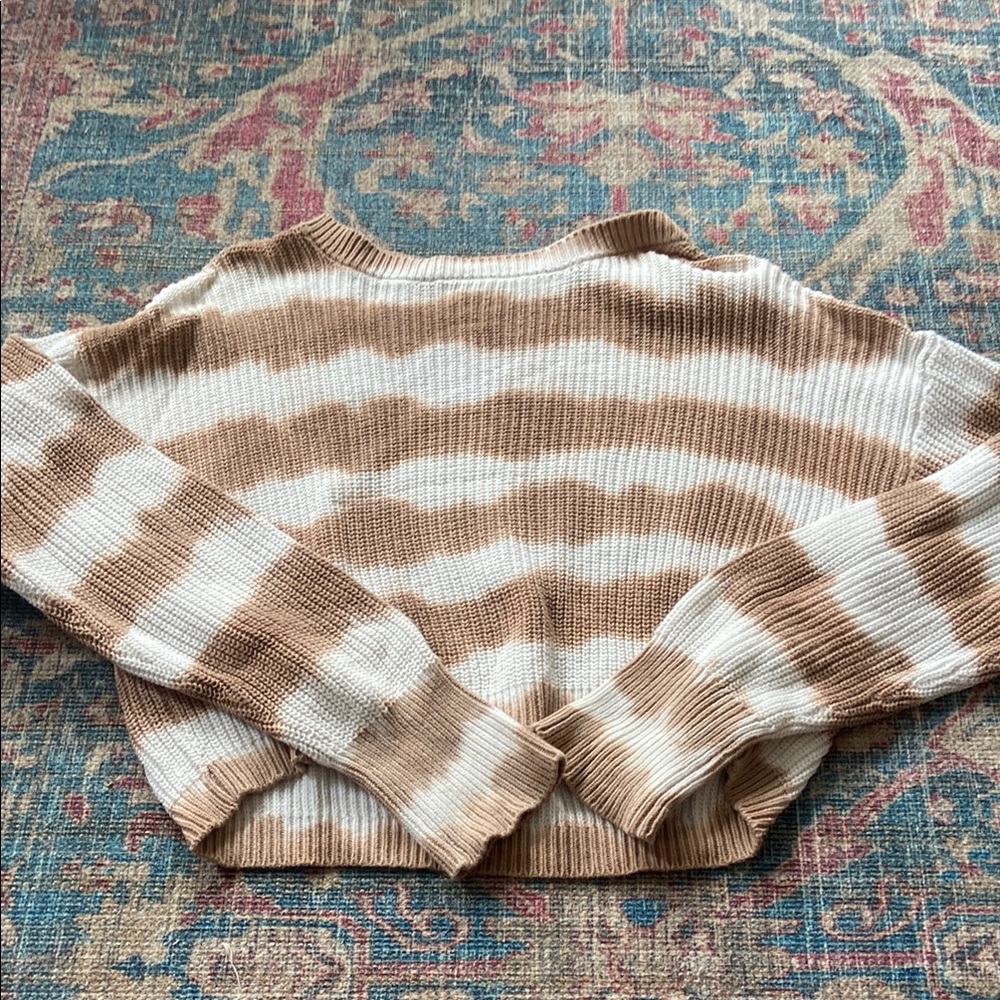 Forever 21 Tan and Cream Crew Neck Sweater with Stripes